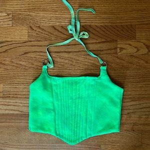 Green halter tie back top